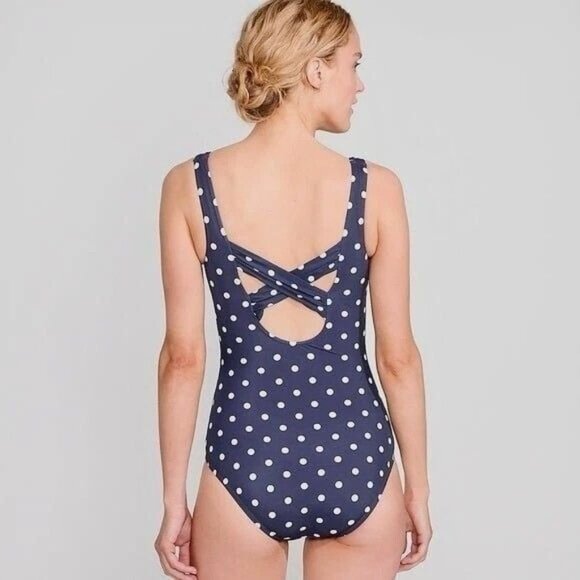 Lands’ End Swimsuit Sz 12 Carmela Blue White Polka Dot New - Picture 9 of 9